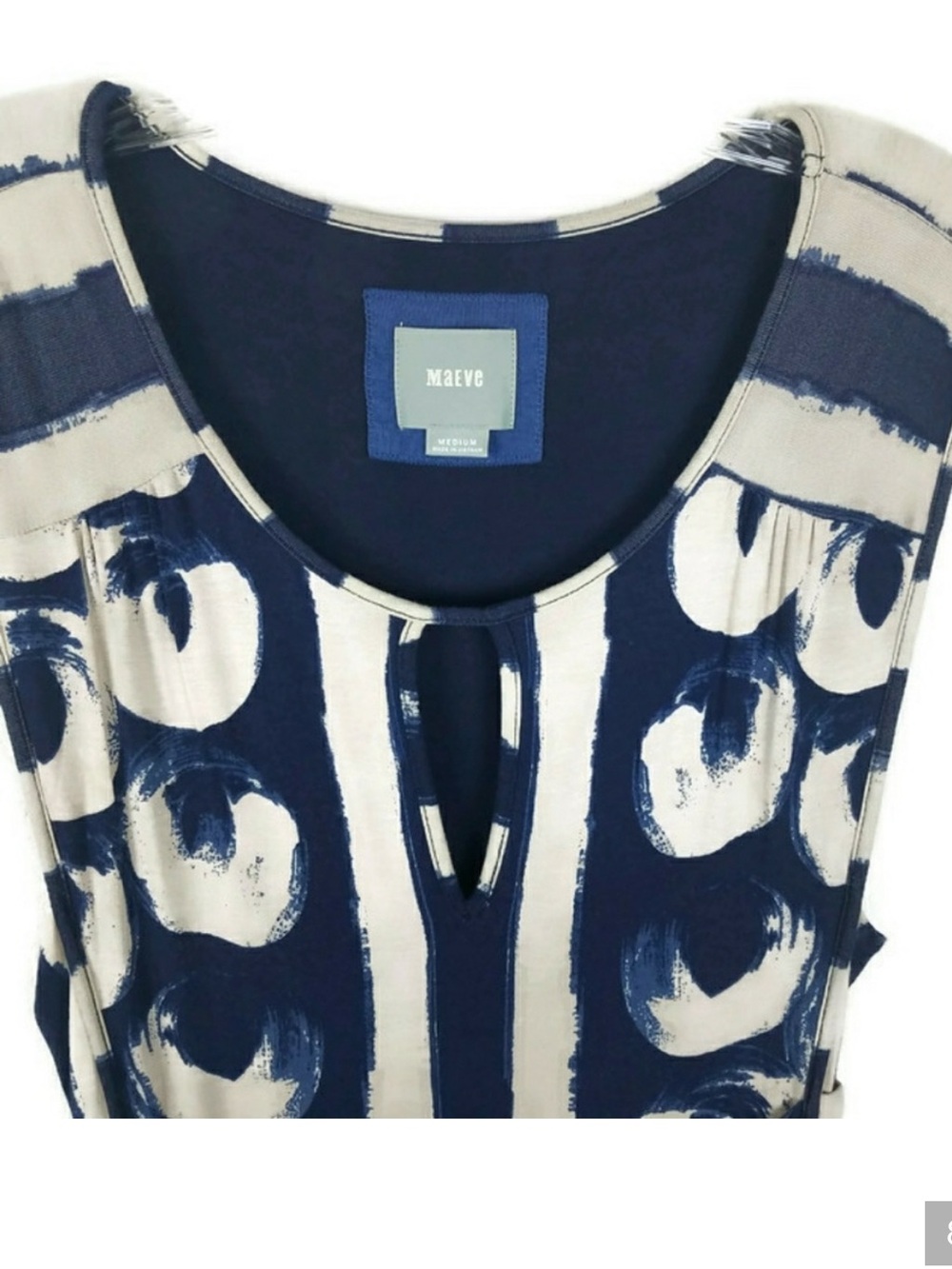 Anthropologie Sennebec Dress by Maeve Navy White Size Medium. - Picture 7 of 7